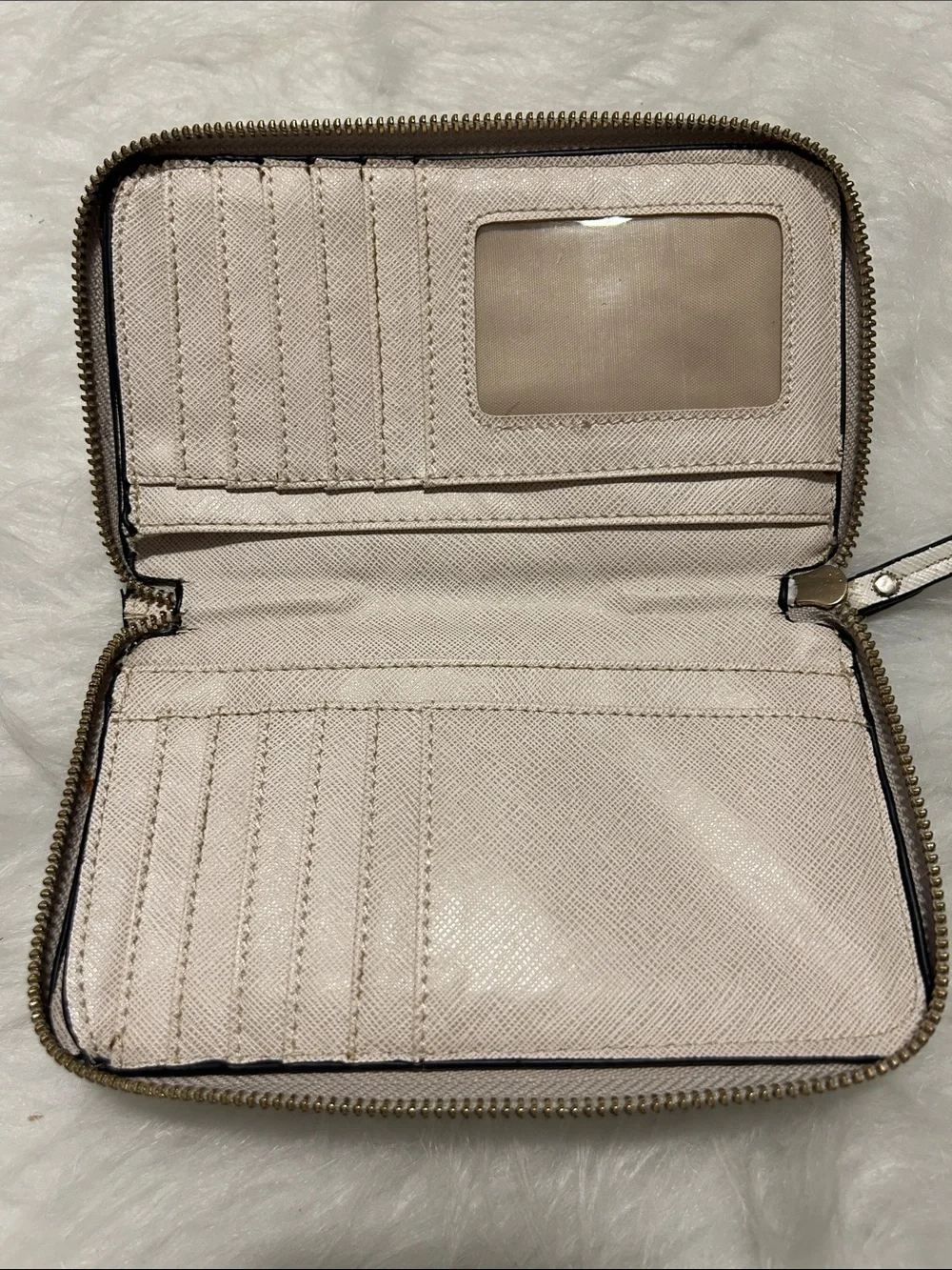 Tory Burch Cream Leather Wristlet with Gold Logo